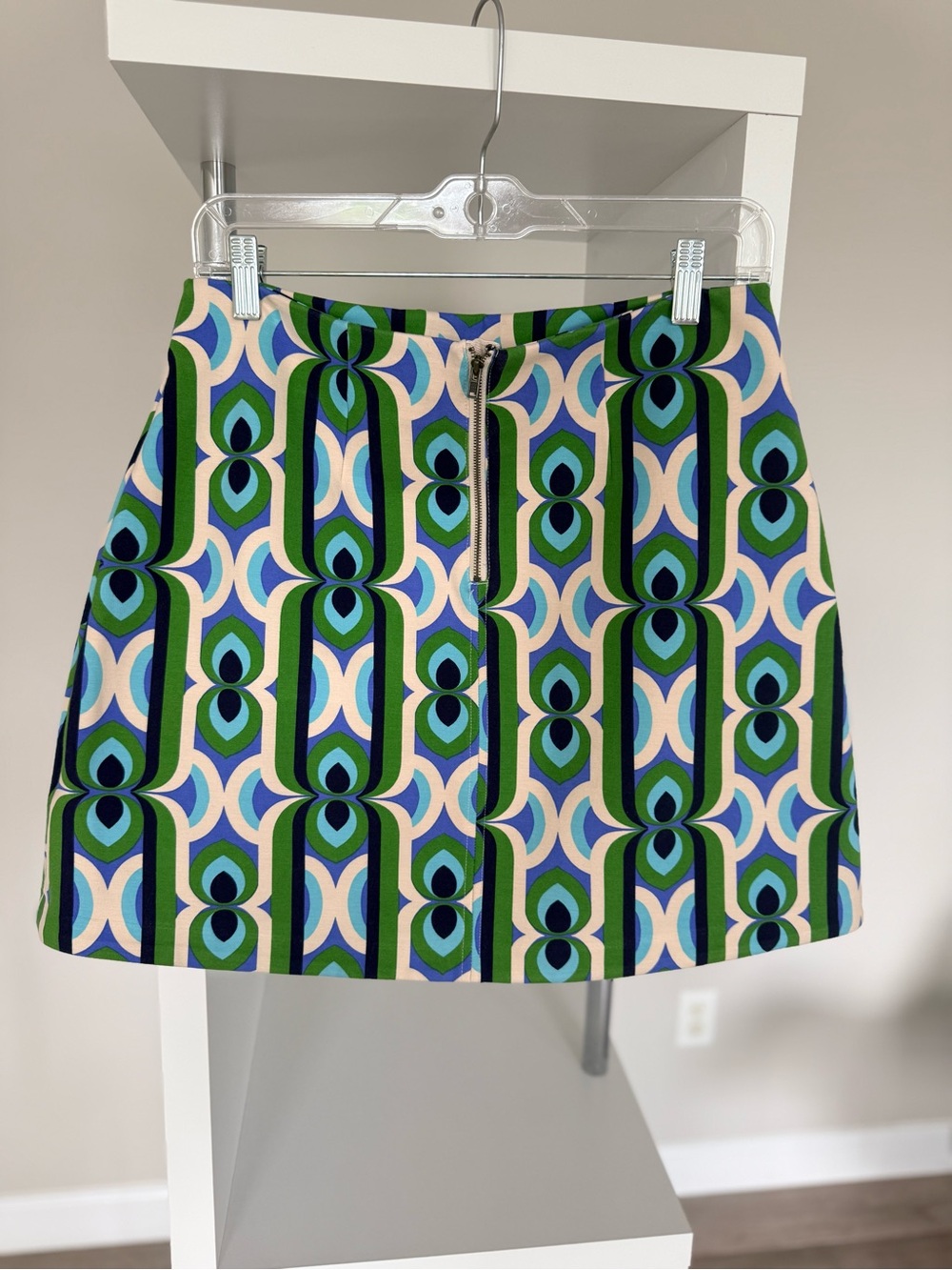 Anthropologie Retro Geometric Mini Skirt in Green & Blue